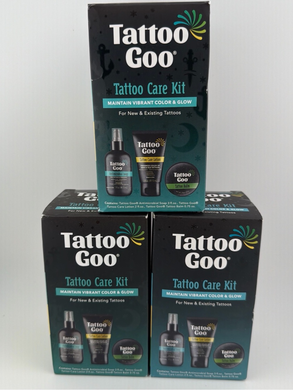 3 Tattoo Goo Care Kits Antimicrobial Cleansing Soap Lotion Salve In Each Box
